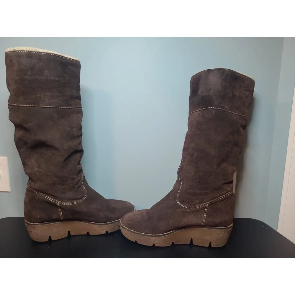 KORS Michael Kors Made in Italy Brown Suede Winter Fur Wedge‎ Boots US 10/ EU 40